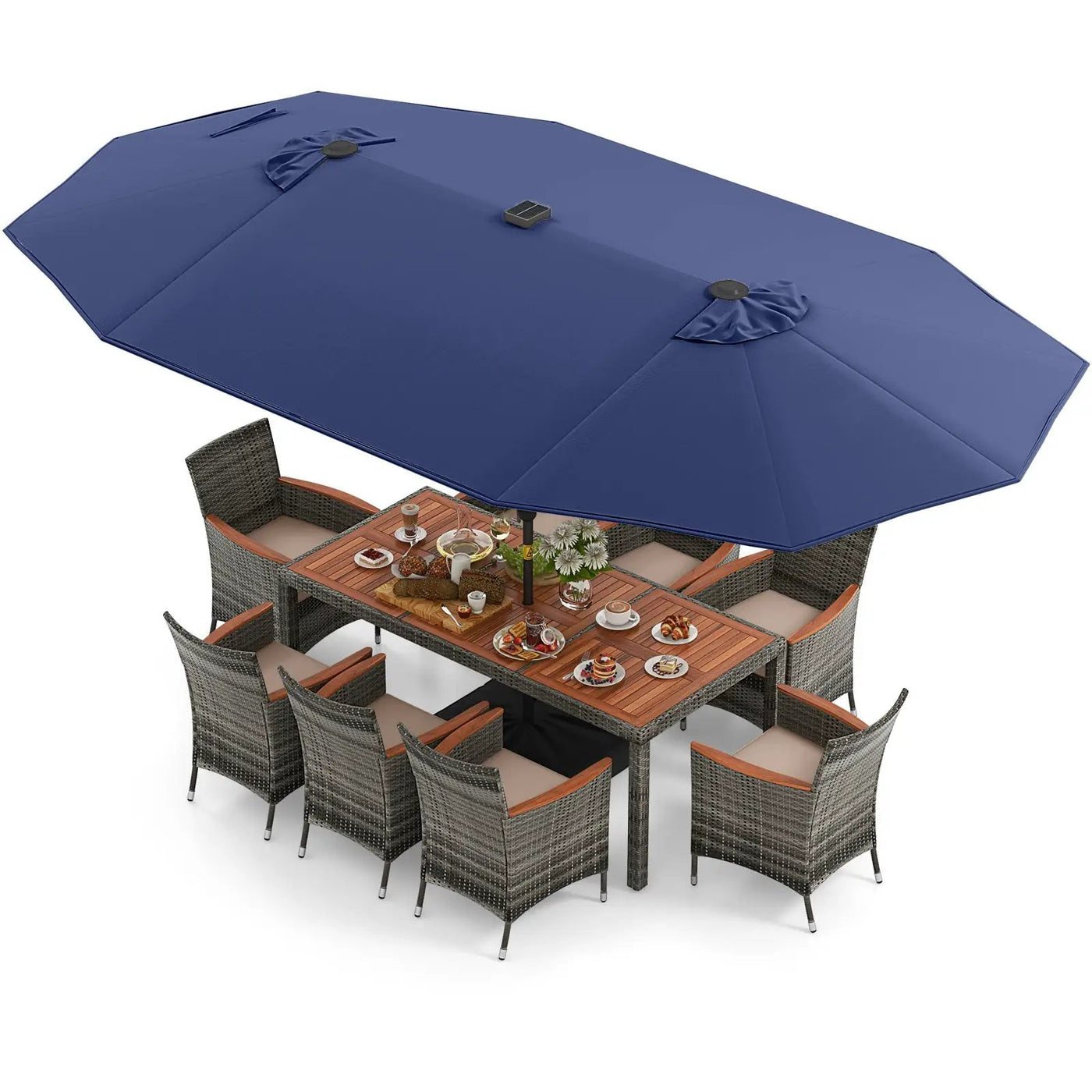 11 Pieces Patio Dining Set with 15 Feet Double-Sided Patio Umbrella Base Included by DirectDeals