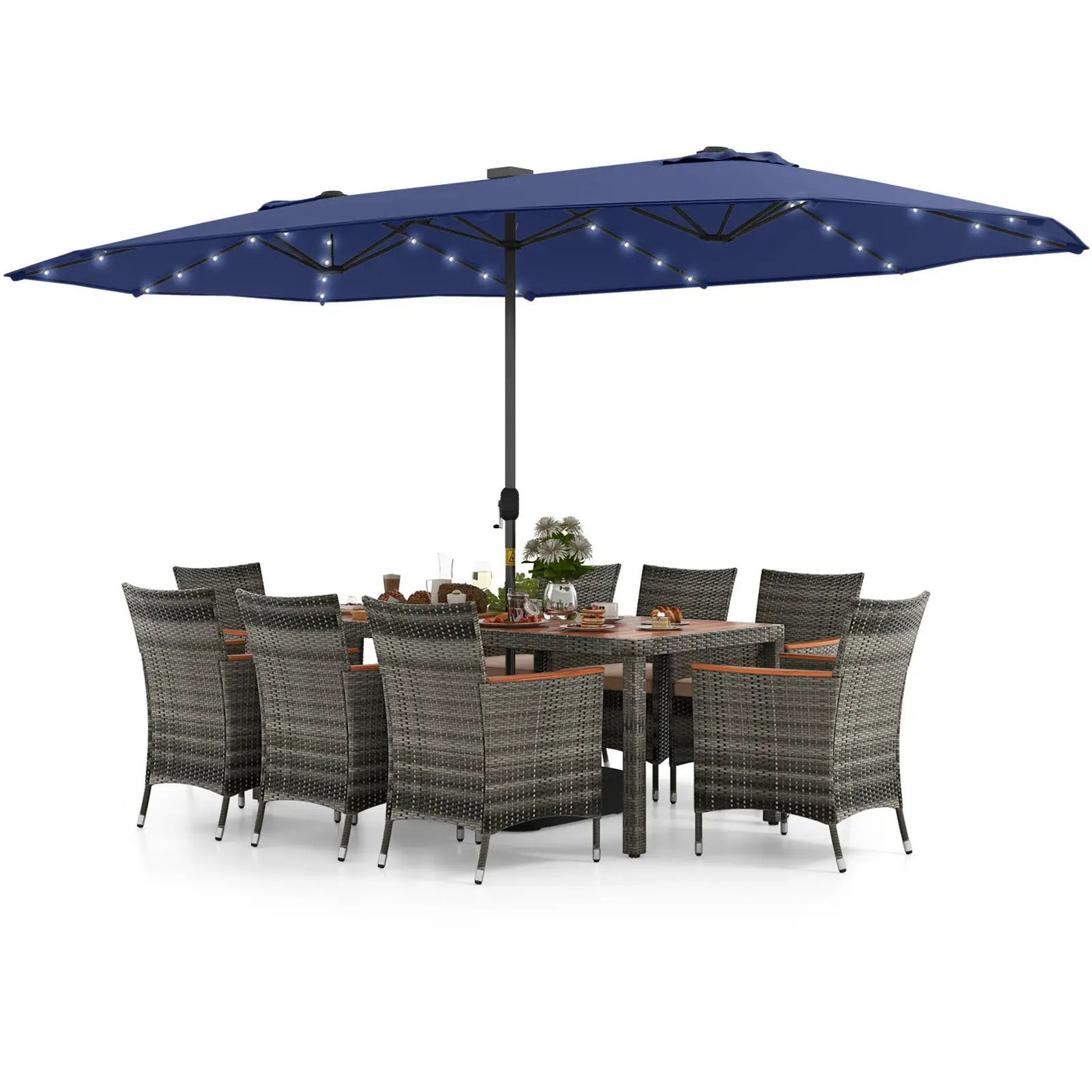 11 Pieces Patio Dining Set with 15 Feet Double-Sided Patio Umbrella Base Included by DirectDeals