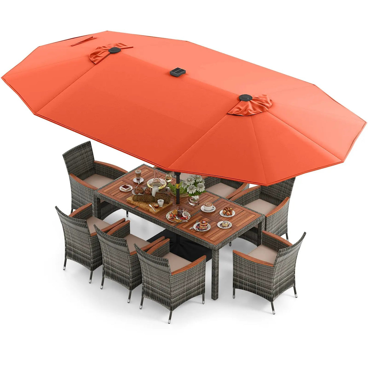 11 Pieces Patio Dining Set with 15 Feet Double-Sided Patio Umbrella Base Included by DirectDeals