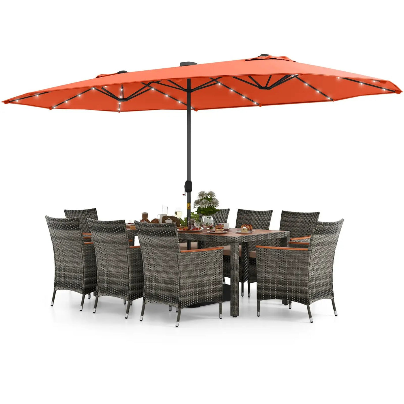 11 Pieces Patio Dining Set with 15 Feet Double-Sided Patio Umbrella Base Included by DirectDeals