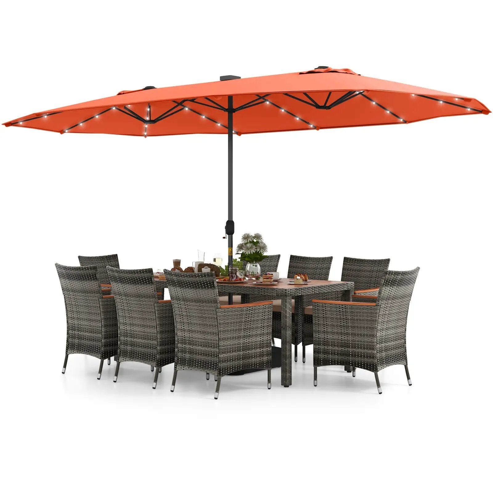 11 Pieces Patio Dining Set with 15 Feet Double-Sided Patio Umbrella Base Included by DirectDeals