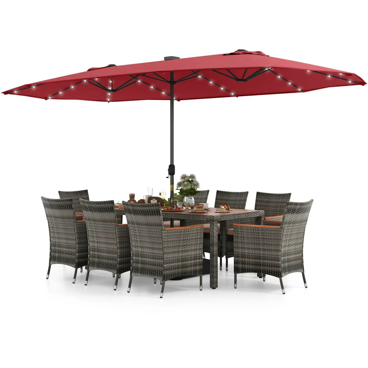 11 Pieces Patio Dining Set with 15 Feet Double-Sided Patio Umbrella Base Included by DirectDeals