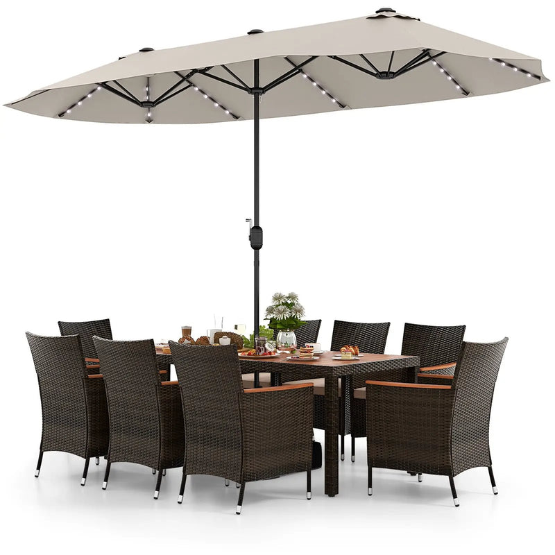 11 Pieces Patio Dining Set with 15 Feet Double-Sided Patio Umbrella and Base by DirectDeals