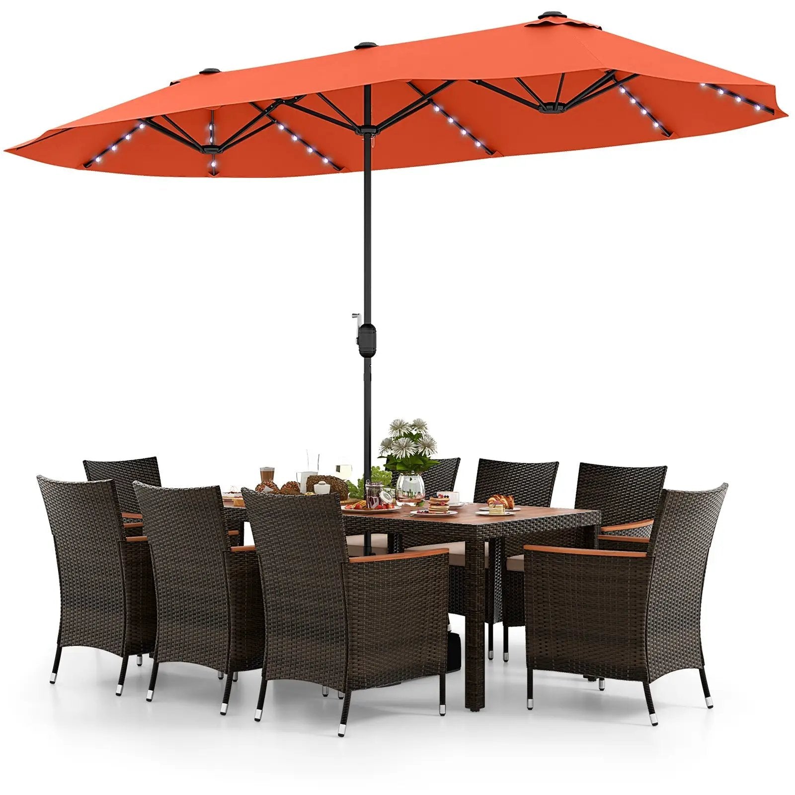 11 Pieces Patio Dining Set with 15 Feet Double-Sided Patio Umbrella and Base by DirectDeals