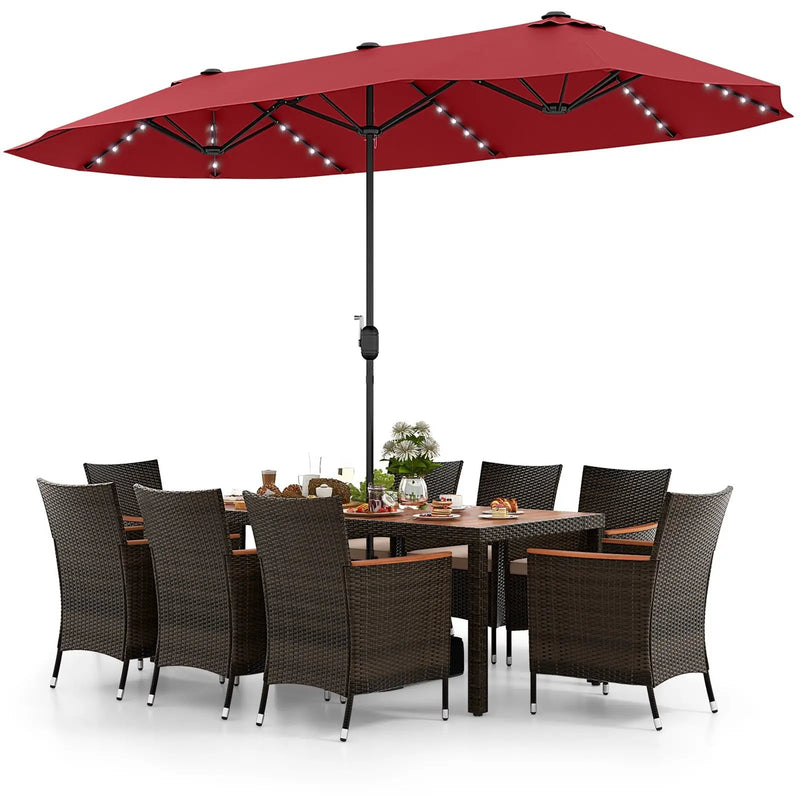 11 Pieces Patio Dining Set with 15 Feet Double-Sided Patio Umbrella and Base by DirectDeals