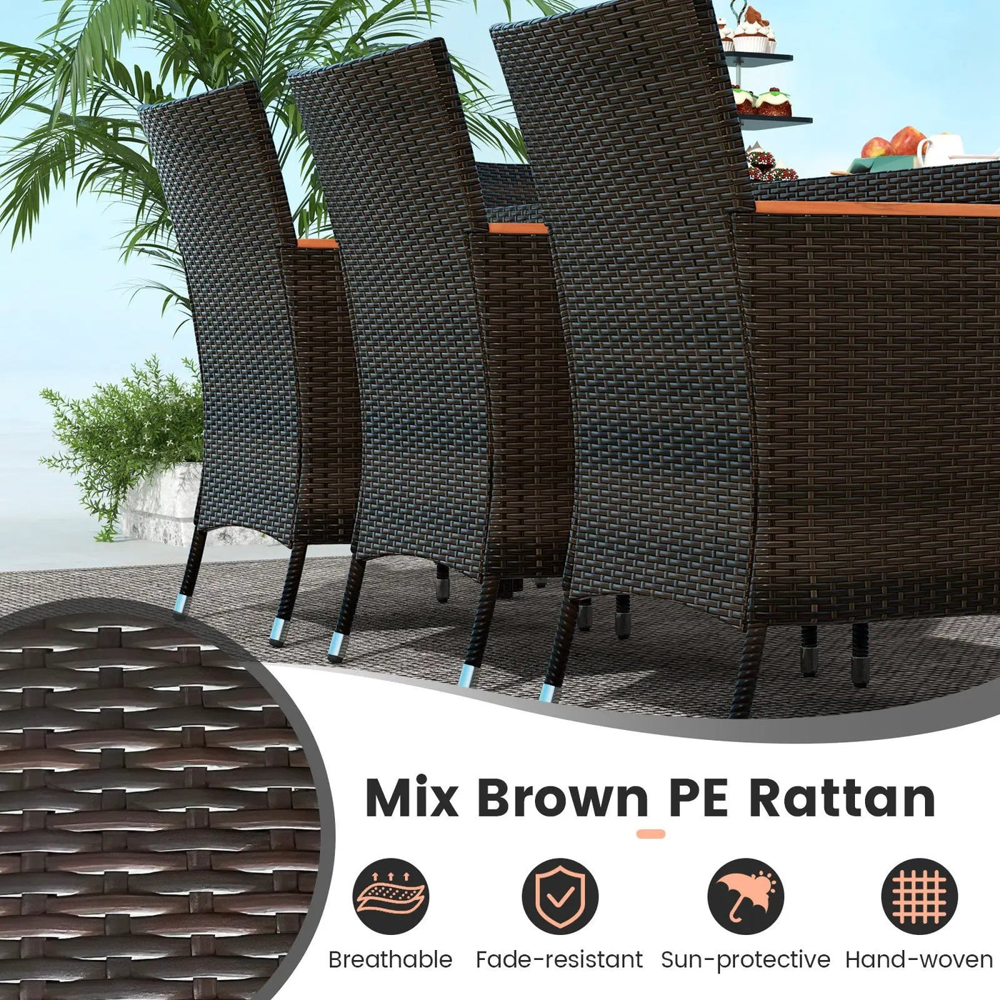 11 Pieces Patio Dining Set with 15 Feet Double-Sided Patio Umbrella and Base by DirectDeals