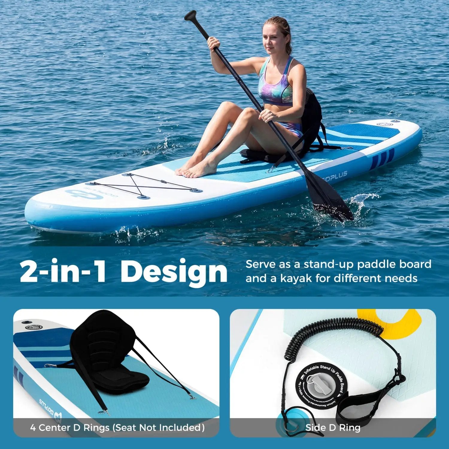 11' Wide Inflatable Stand Up Paddle Board with Backpack for All Skill Levels by DirectDeals
