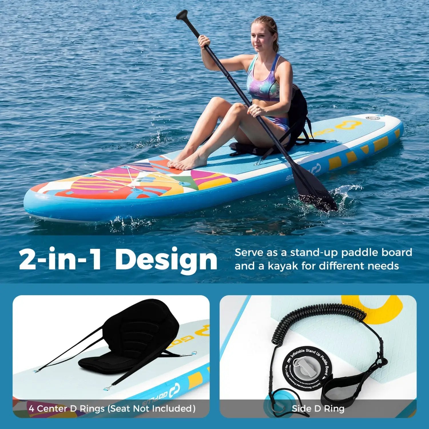 11' Wide Inflatable Stand Up Paddle Board with Backpack for All Skill Levels by DirectDeals