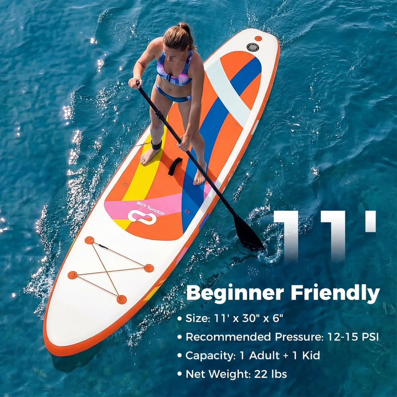 11' Wide Inflatable Stand Up Paddle Board with Backpack for All Skill Levels by DirectDeals
