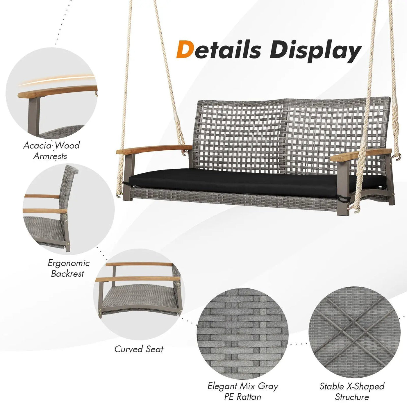2-Person Patio Wicker Hanging Swing Chair by DirectDeals
