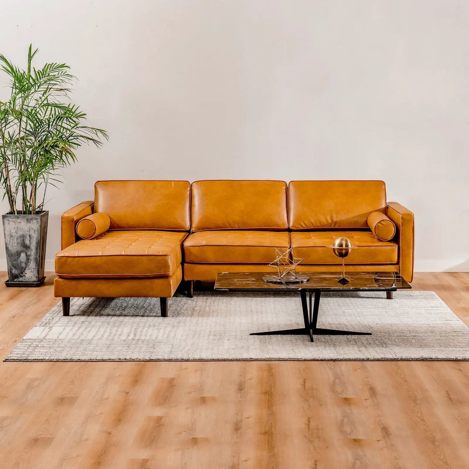3-Seat L-Shaped Sectional Sofa Couch for Living Room-Brown by DirectDeals