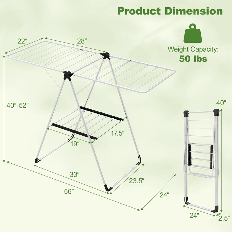2-Tier Laundry Drying Rack Folding Cloth Rack with Aluminum Frame by DirectDeals