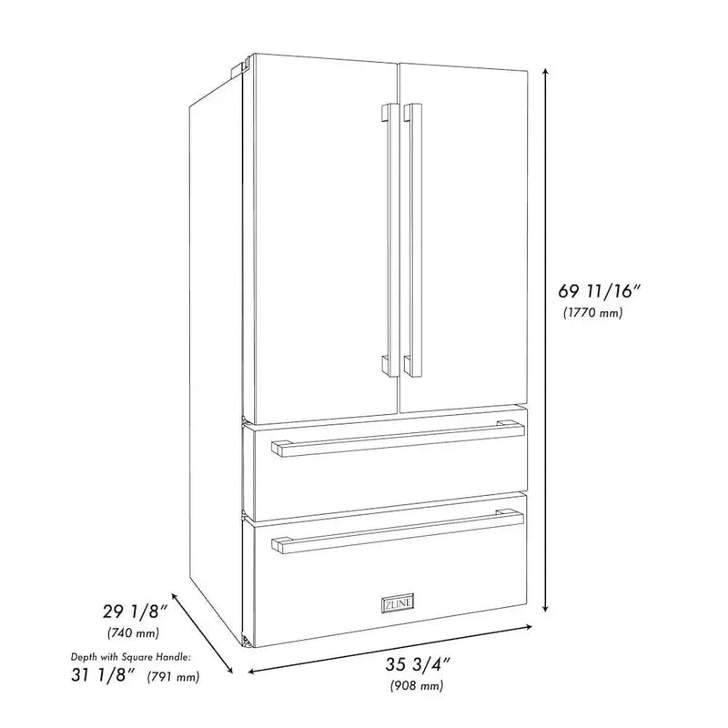 ZLINE 36" Autograph French Door Refrigerator, Ice Maker, Black Stainless RFMZ-36-BS-FCB by Farmhouse Kitchen and Bath