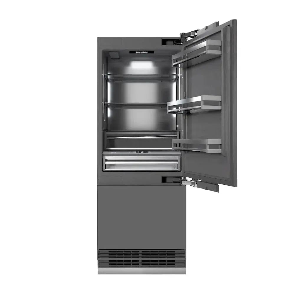 ZLINE 30" Panel Ready Built-In Bottom Freezer Refrigerator,Water Dispenser, Ice Maker,Graphite Gray, Champagne Bronze GRBIVZ-30-CB by Farmhouse Kitchen and Bath