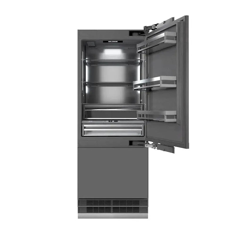 ZLINE 30" Panel Ready Built-In Bottom Freezer Refrigerator,Water Dispenser, Ice Maker,Graphite Gray, Champagne Bronze GRBIVZ-30-CB by Farmhouse Kitchen and Bath