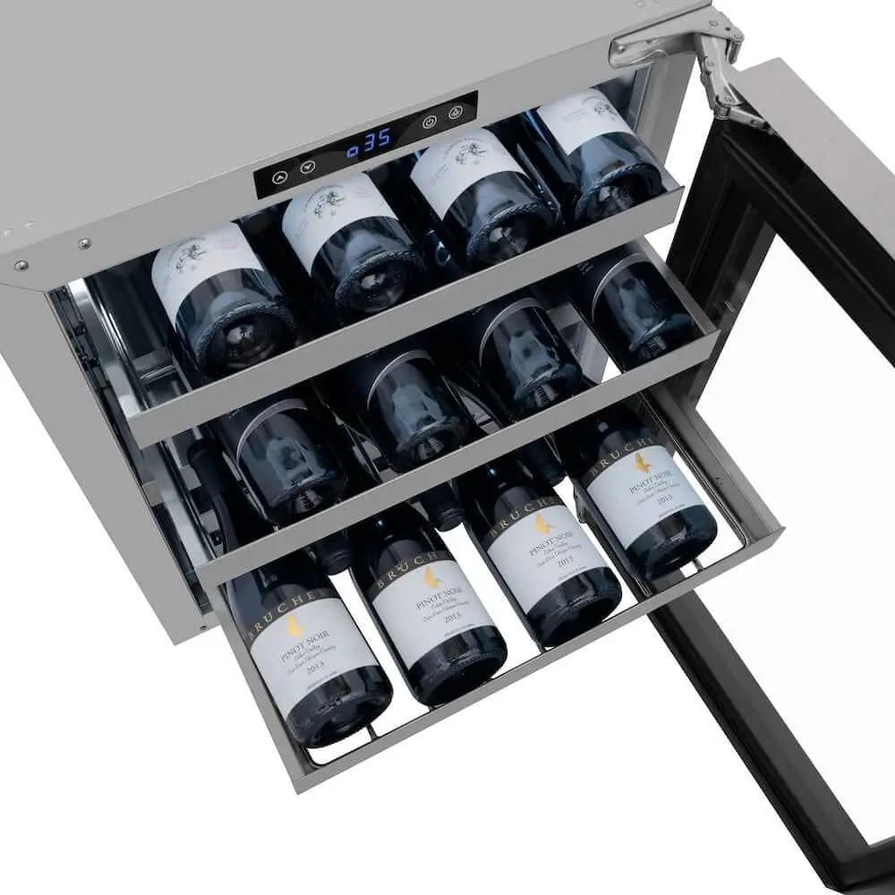 ZLINE 24" Touchstone Dual Zone 44 Bottle Wine Cooler DuraSnow® Stainless Steel Glass Door RWDO-SN-24 by Farmhouse Kitchen and Bath