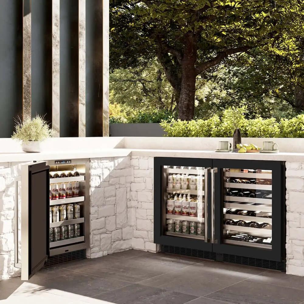 ZLINE 24" Touchstone 151 Can Beverage Fridge Black Matte Glass Door RBSO-BLM-24 by Farmhouse Kitchen and Bath