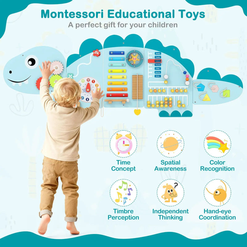 11-in-1 Dinosaur Activity Wall Busy Board Panels for Toddlers Education and Early Development by DirectDeals