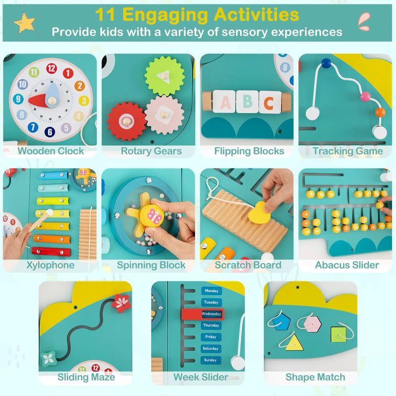 11-in-1 Dinosaur Activity Wall Busy Board Panels for Toddlers Education and Early Development by DirectDeals