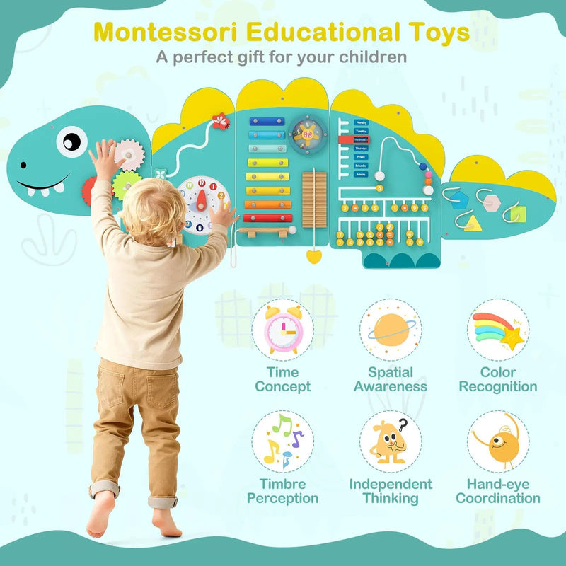 11-in-1 Dinosaur Activity Wall Busy Board Panels for Toddlers Education and Early Development by DirectDeals