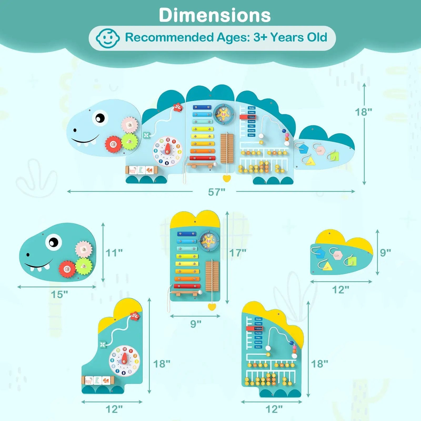 11-in-1 Dinosaur Activity Wall Busy Board Panels for Toddlers Education and Early Development by DirectDeals