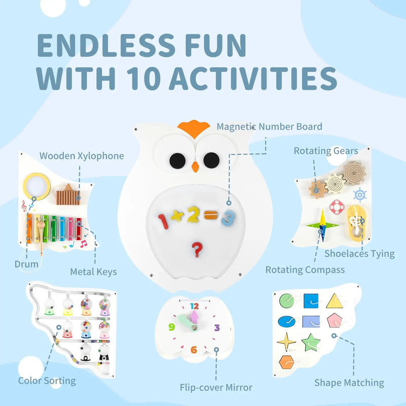 11-in-1 Toddler Learning Activity Center Owl Activity Wall Busy Board Panels for 3+ Years Old by DirectDeals