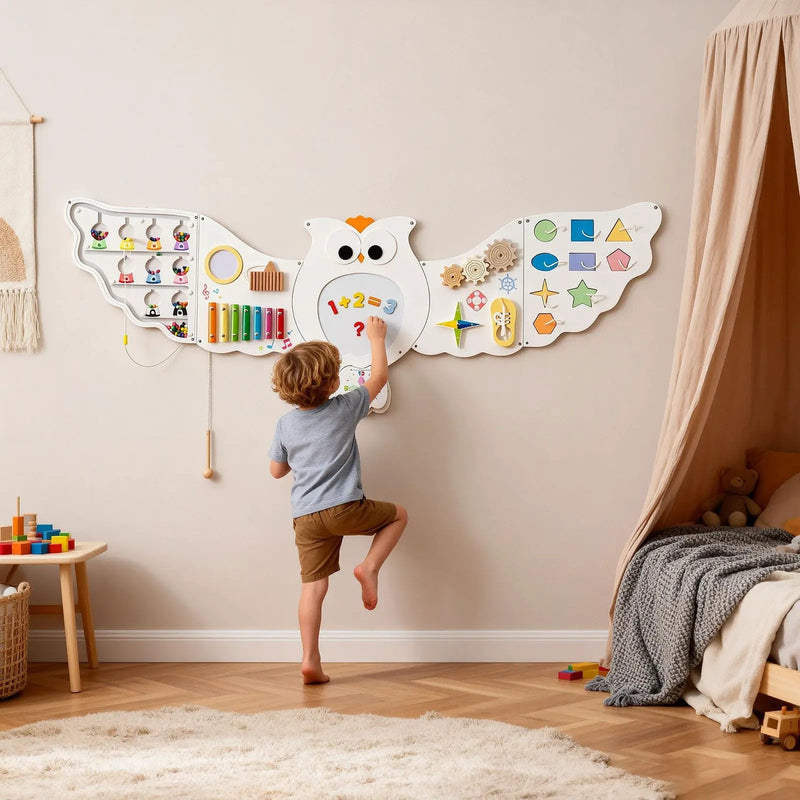 11-in-1 Toddler Learning Activity Center Owl Activity Wall Busy Board Panels for 3+ Years Old by DirectDeals