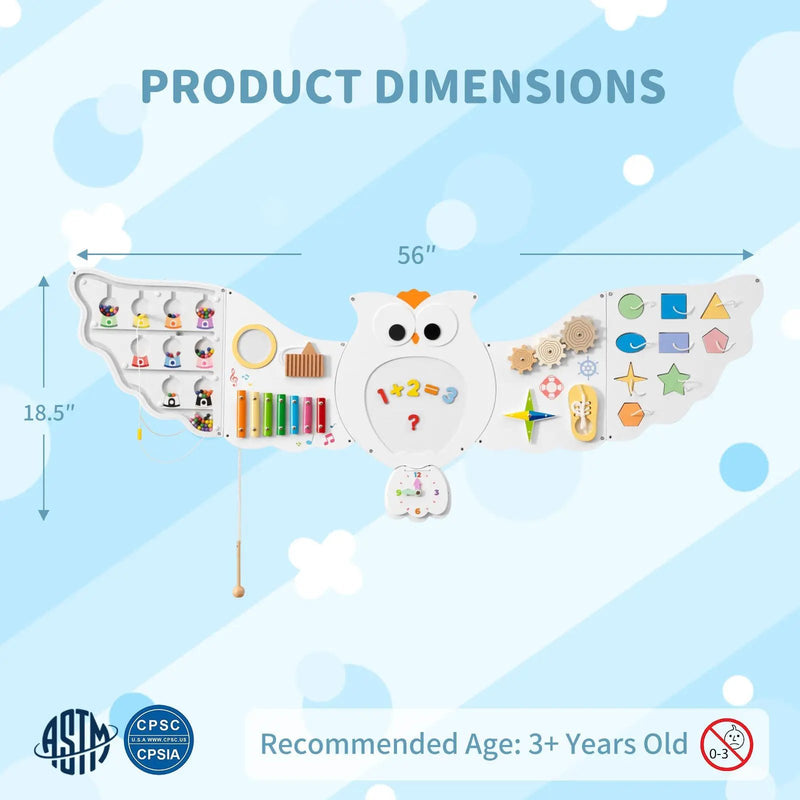 11-in-1 Toddler Learning Activity Center Owl Activity Wall Busy Board Panels for 3+ Years Old by DirectDeals