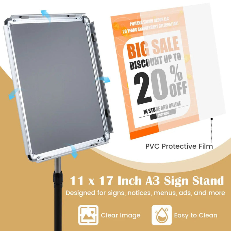 11x17 Adjustable Height Sign Holder Stand with Snap Frame by DirectDeals