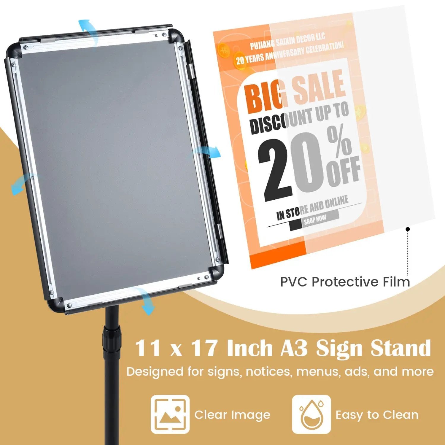 11x17 Adjustable Height Sign Holder Stand with Snap Frame by DirectDeals