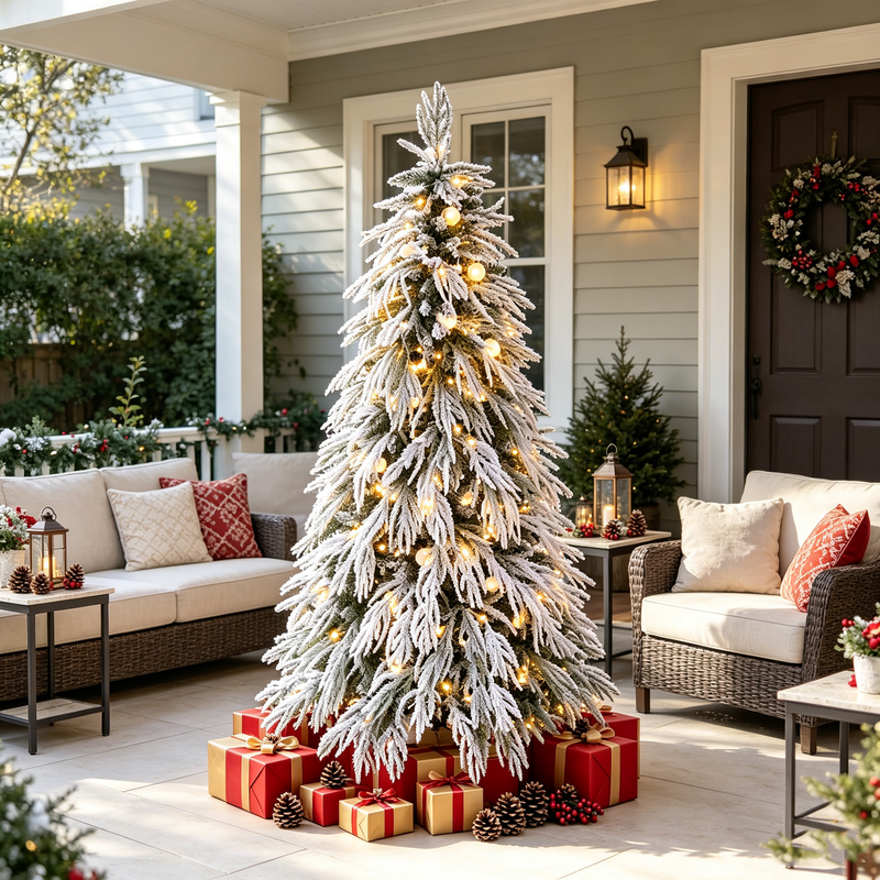 7 FT Pre-Lit Flocked Artificial Christmas Tree with LED Lights - White, photo 2 of 8