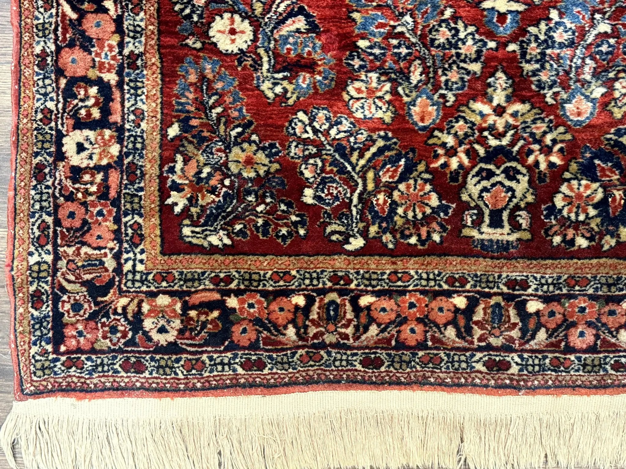 Antique Persian Sarouk Rug 3x5, Red, Floral, 200 KPSI by Jewel Rugs