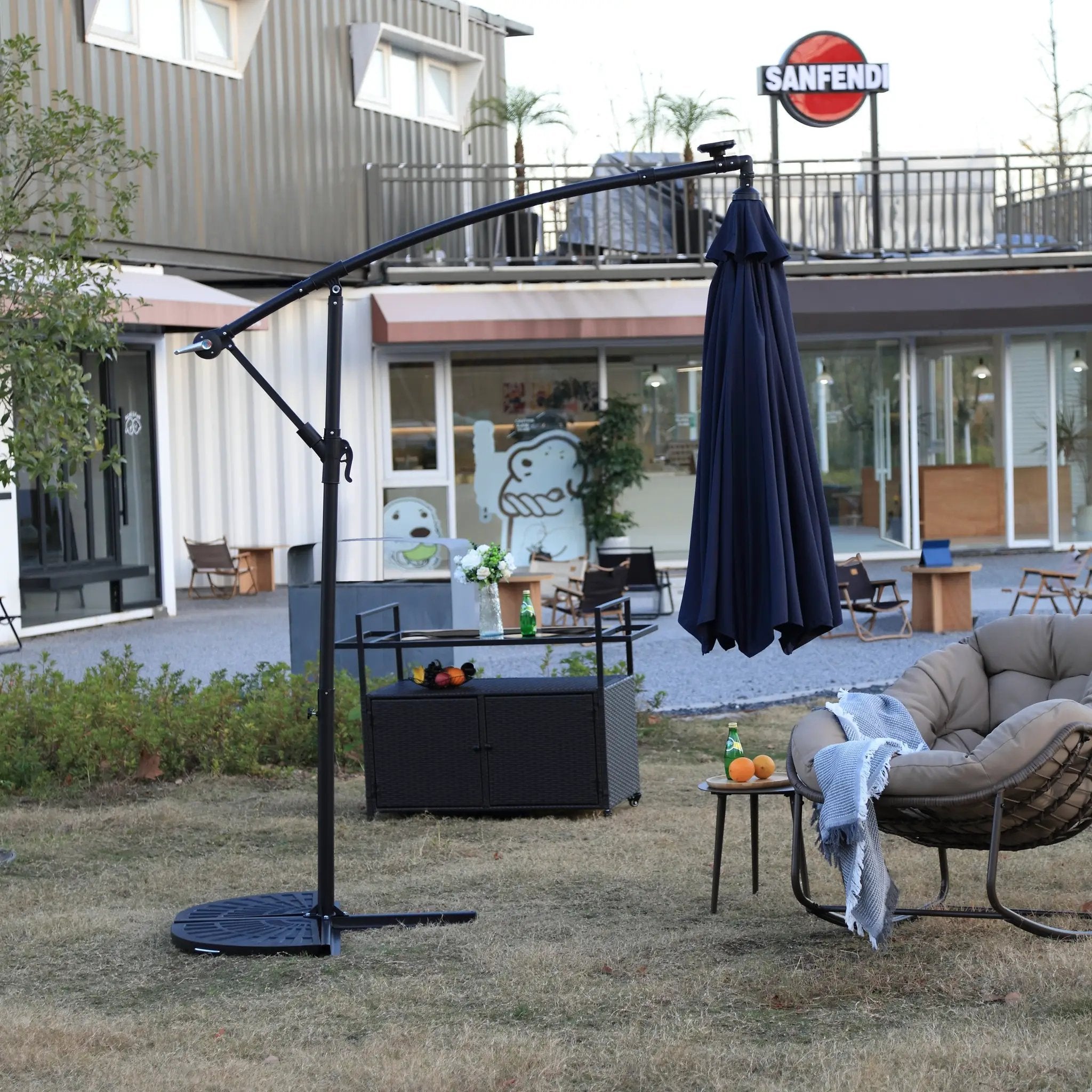 10ft Solar LED Offset Hanging Market Patio Umbrella - Navy Blue (No Base) by HouseOfZazla