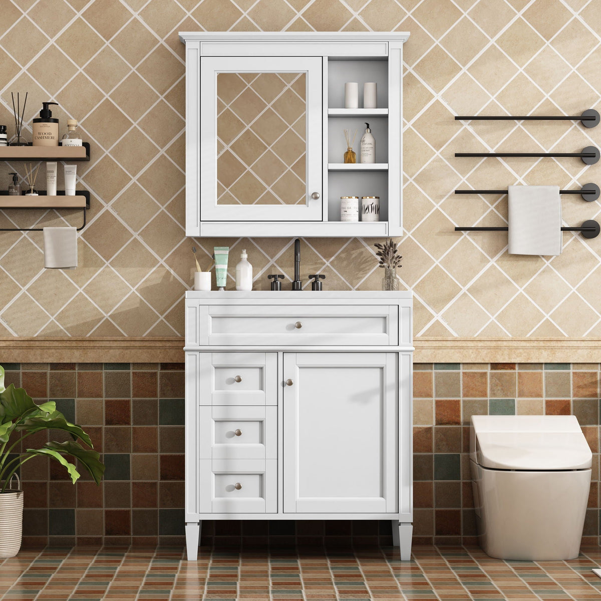 Bathroom Vanity With Medicine Cabinet, Royal Mirror Cabinet, Modern Bathroom Storage Cabinet With 2 Soft Closing Doors And 4 Drawers, photo 12 of 40