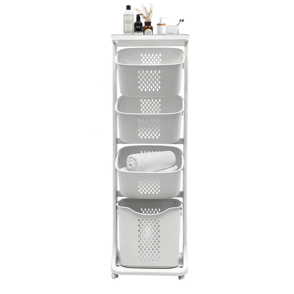 4-Tier Laundry Hamper Sorter with Wheels and Removable Baskets