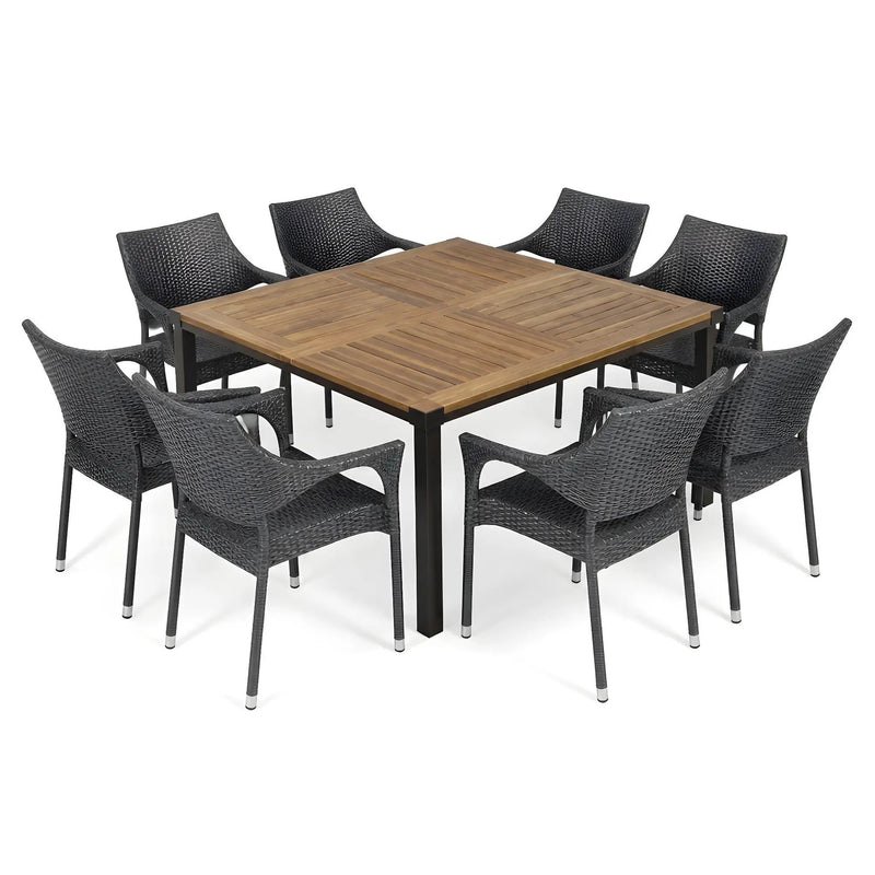 9 PCS Outdoor Dining Set with 64" Solid Wood Table and Chairs by HouseOfZazla