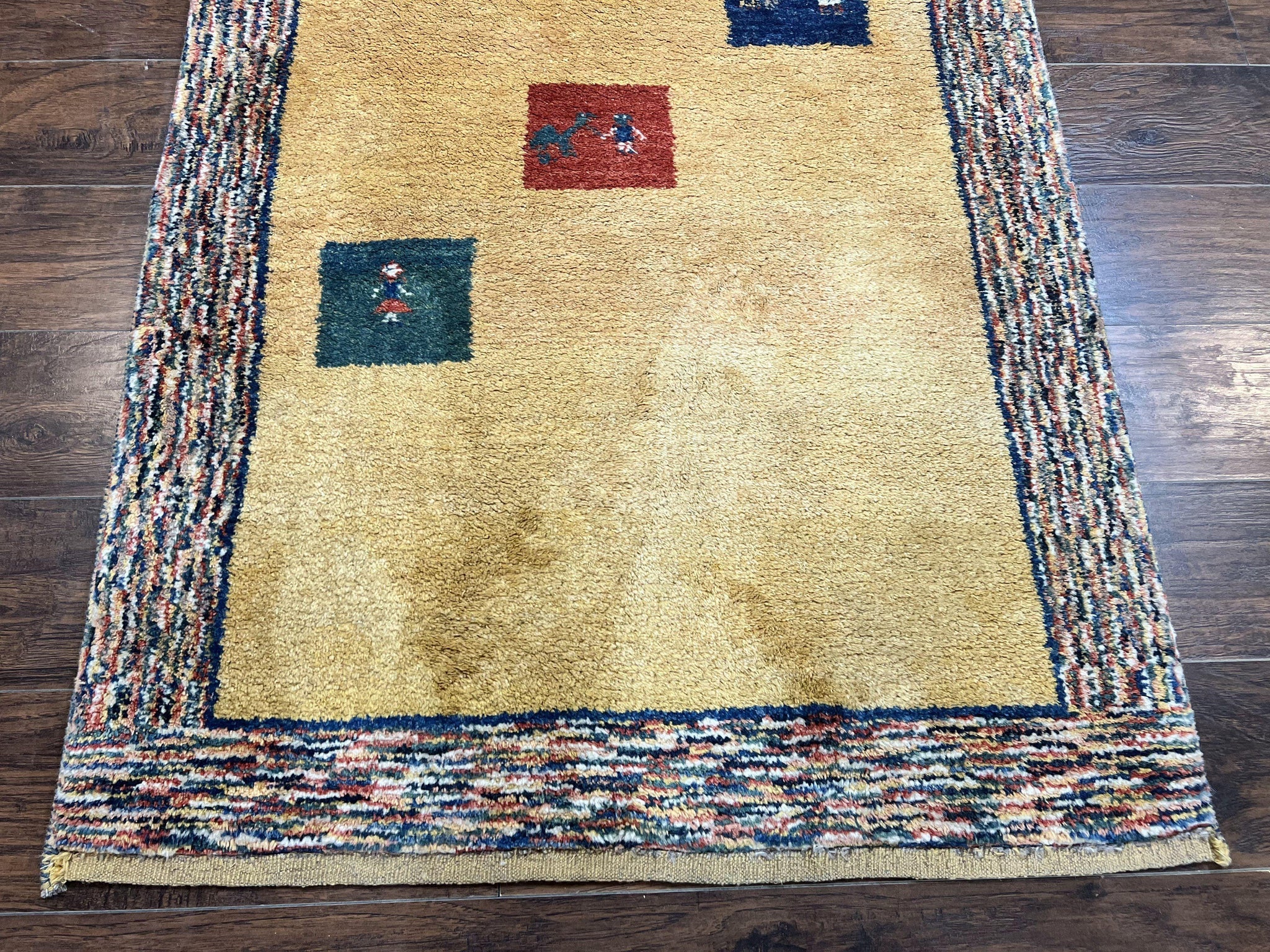 Indo Gabbeh Rug 3.7 x 5, Tribal Rug, Boho Rug, Wool Handmade Carpet by Jewel Rugs