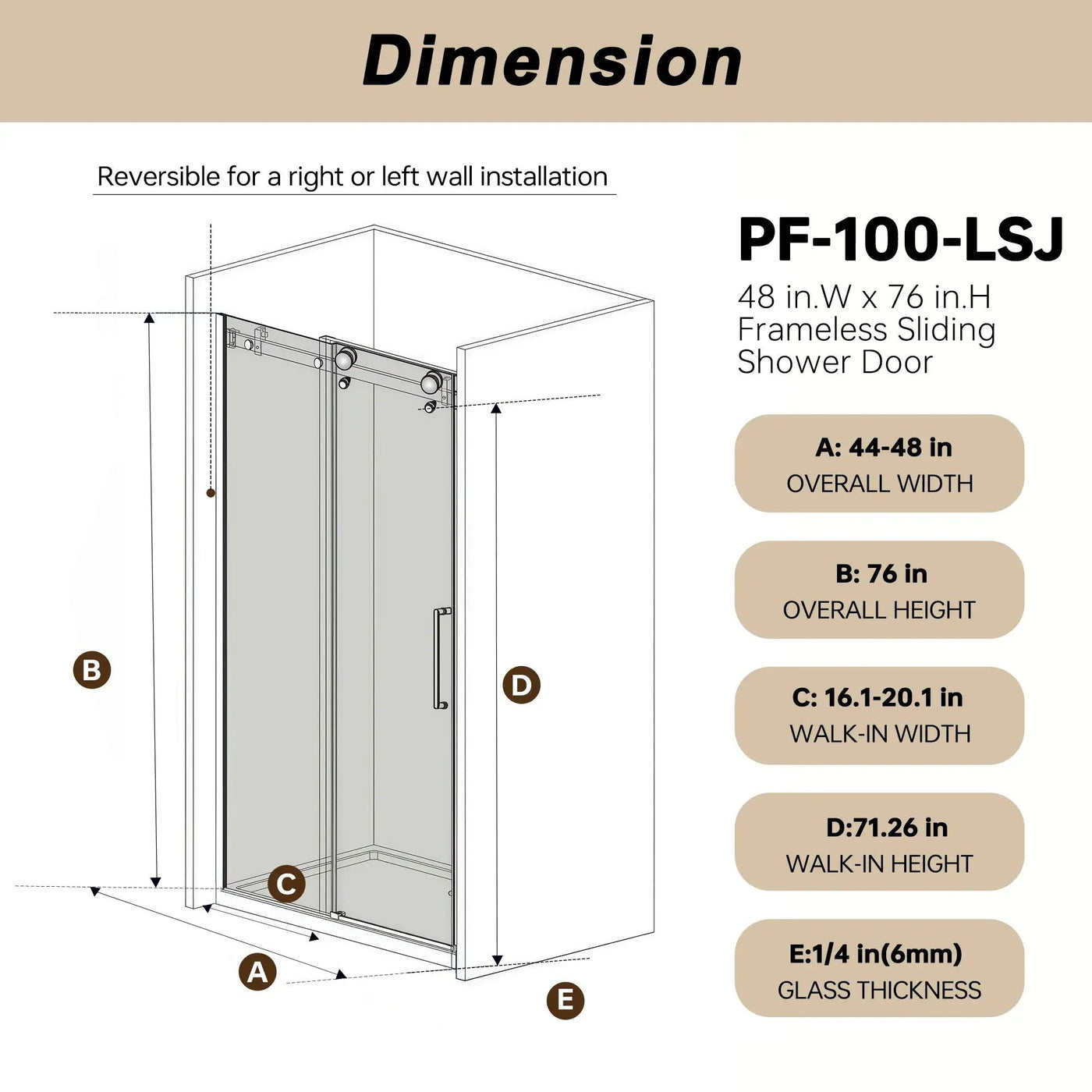Frameless Single Sliding Shower Door With Handle And Square Tube Track by HouseOfZazla