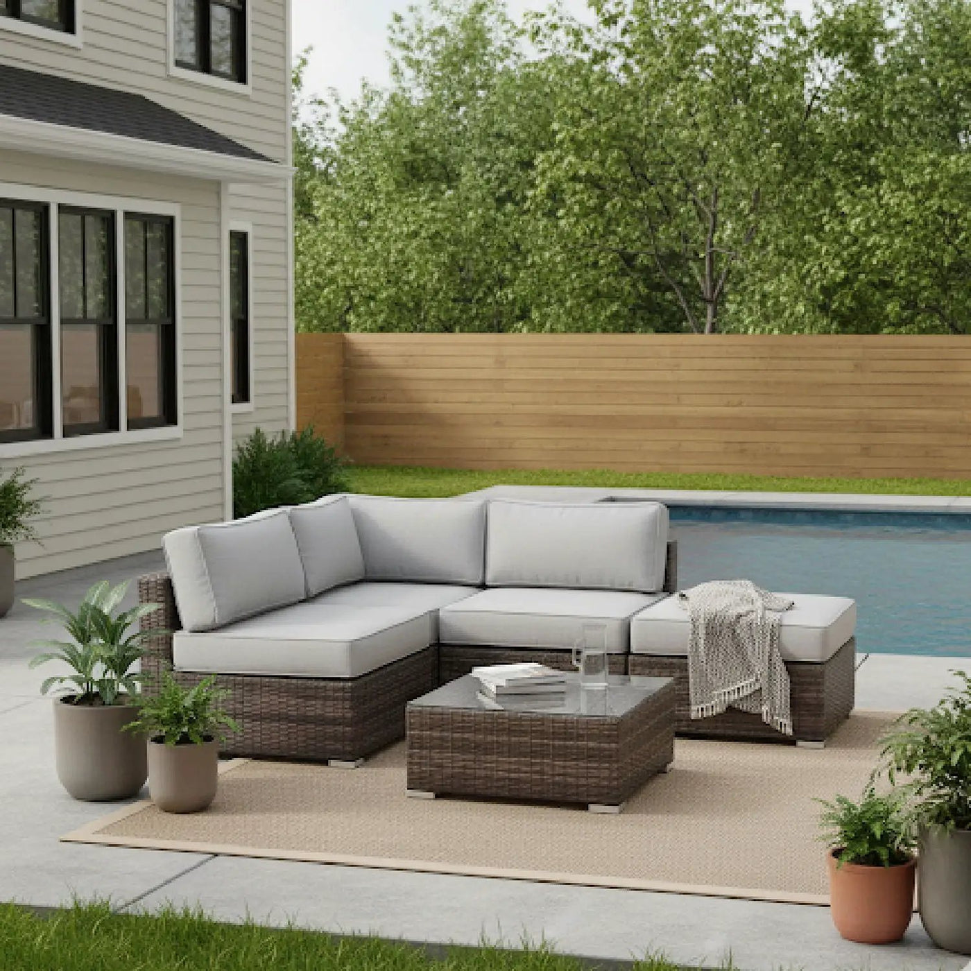 Seating Set With Cushions Handcrafted Wicker Design by HouseOfZazla