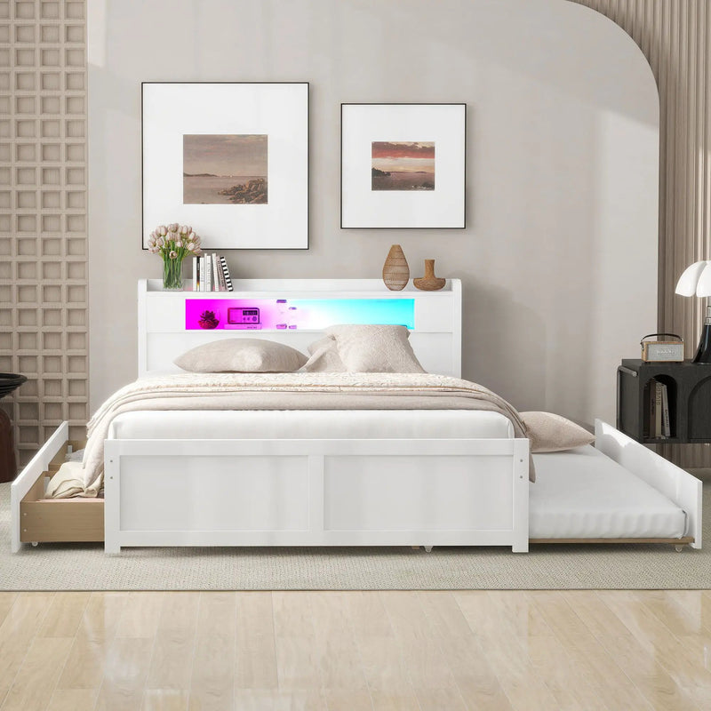 Storage Platform Bed With LED Lights, 2 Drawers And Trundle by Unique Piece Furniture