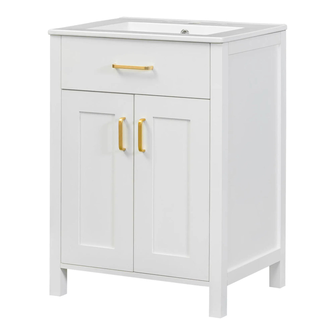 Modern Bathroom Vanity With Ceramic Sink, Soft-Close Doors, Flip Drawer, U-Shaped Shelves, Elegant Storage Solution by HouseOfZazla
