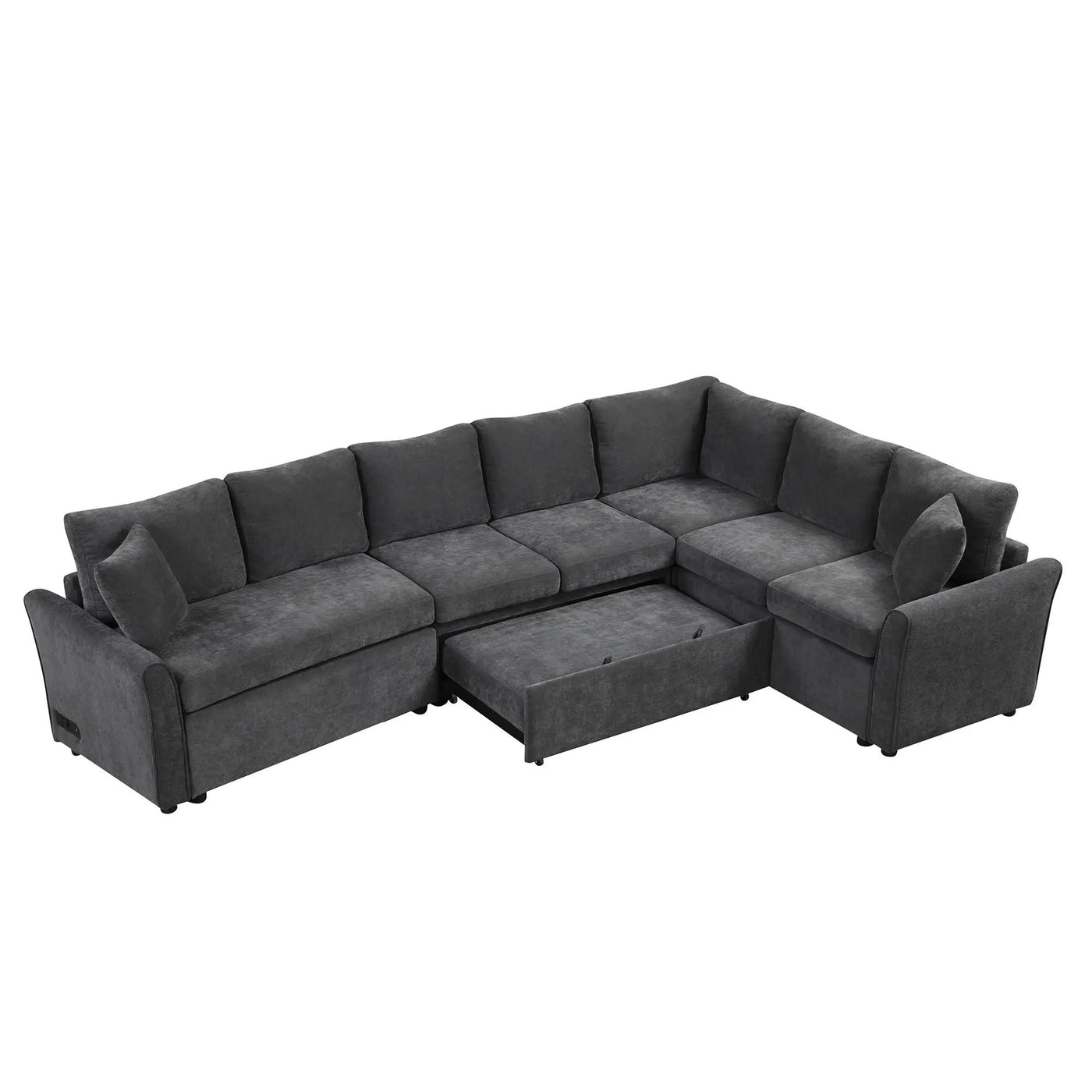 L-Shaped Sofa Convertible Sofa Bed Pull Out Sofa Sleeper With Two Back Pillows, Two USB Ports And Two Power Sockets For Living Room by HouseOfZazla