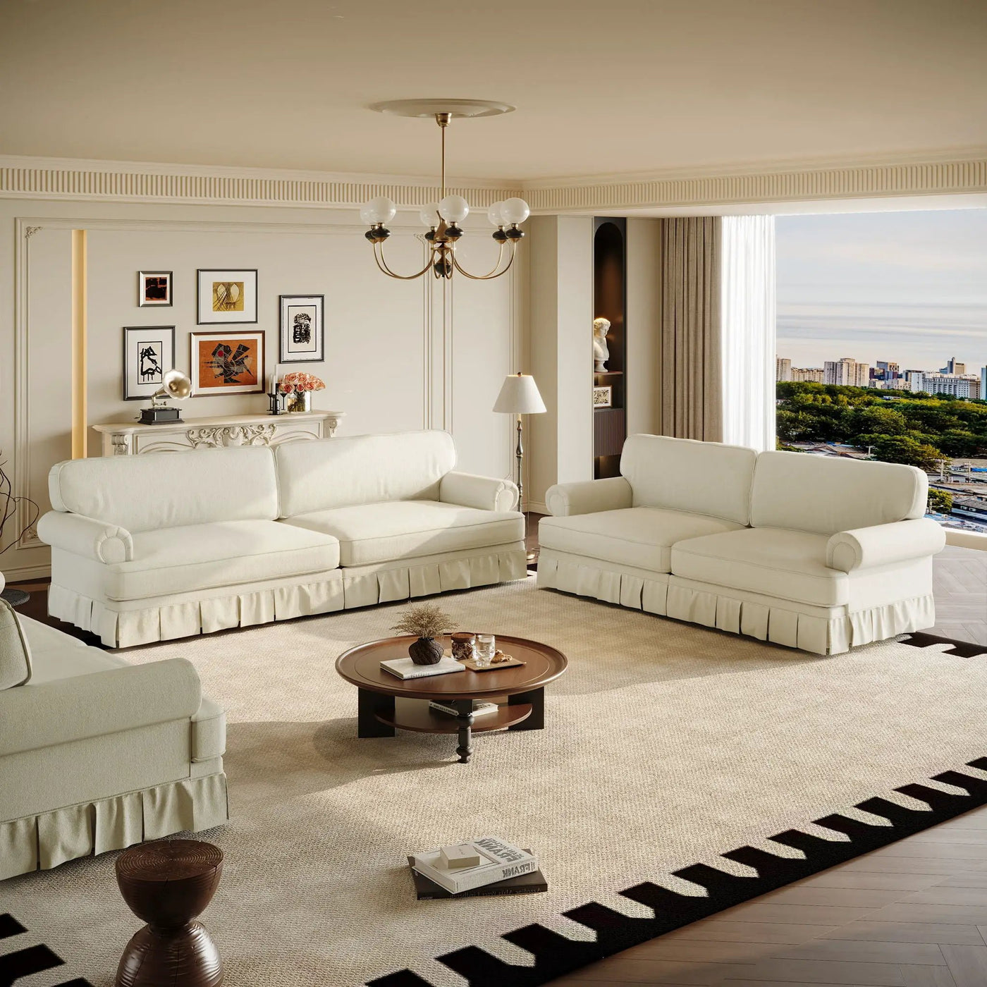 Luxuriously Comfortable Cloud Couch With Elegant Rolled Arms & Pleated Skirt Design by HouseOfZazla