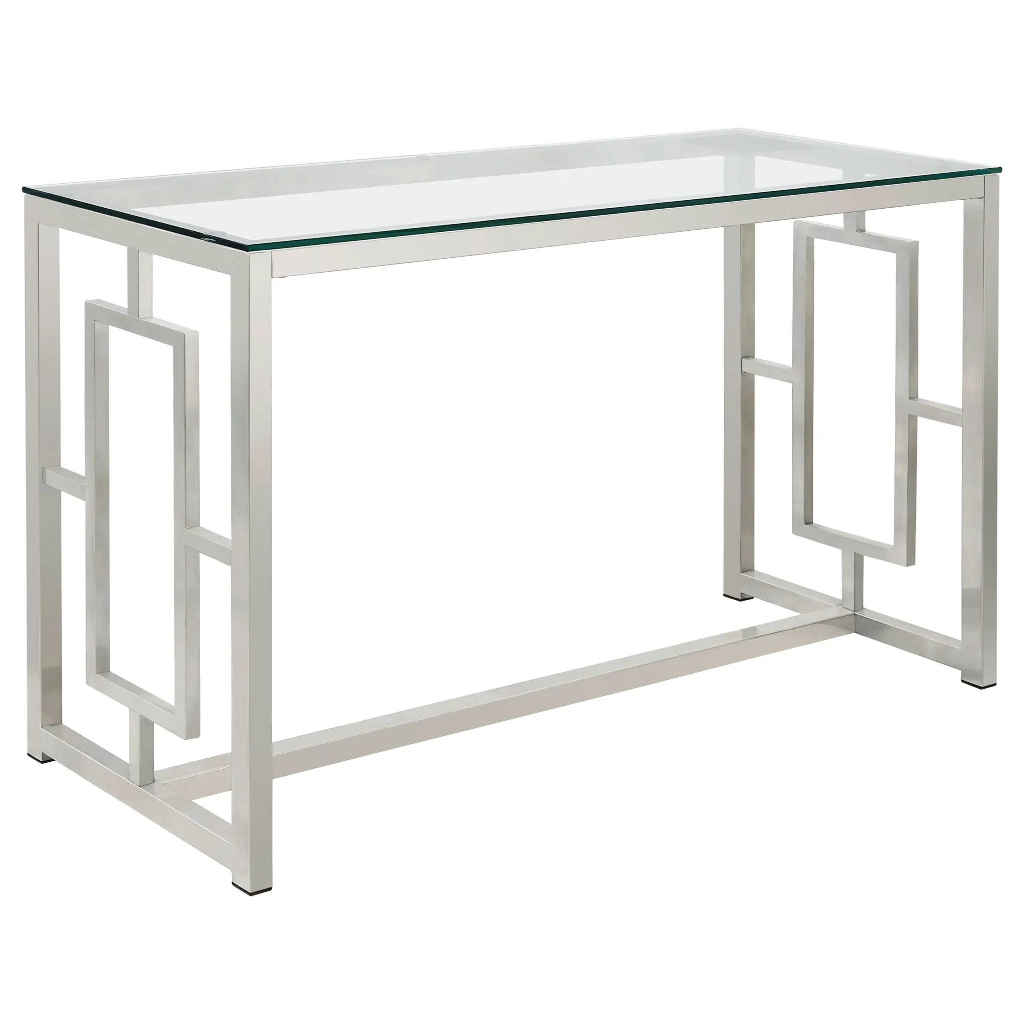 Merced Glass Top Metal Entryway Console Table Nickel by Unique Piece Furniture