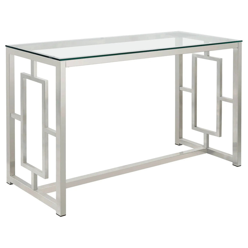 Merced Glass Top Metal Entryway Console Table Nickel by Unique Piece Furniture