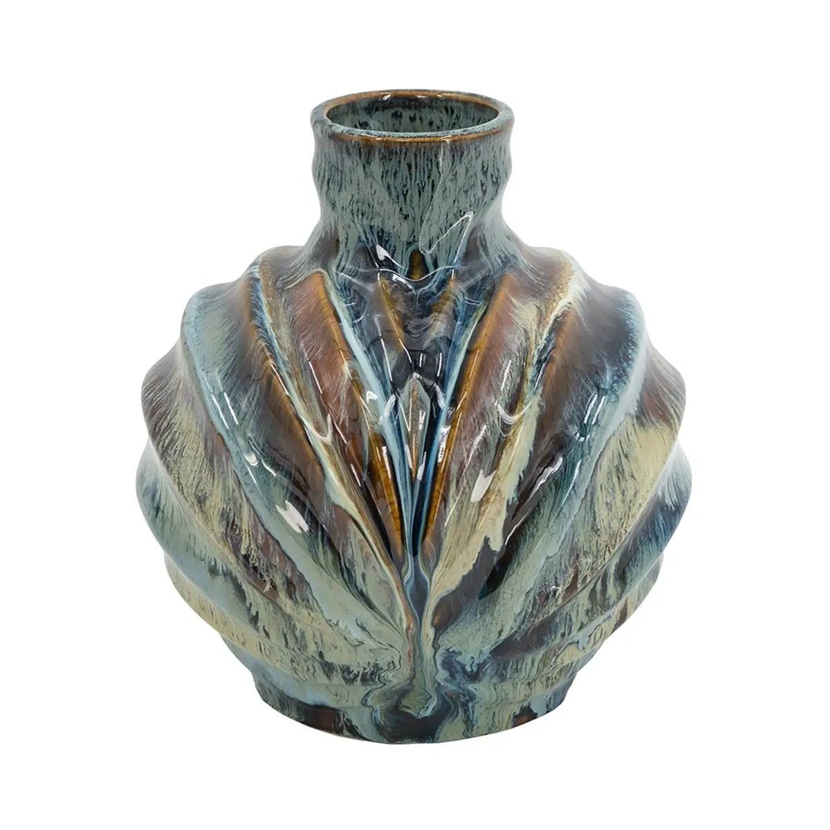 9.4x9.4x11" Blue and Brown Reactive Glazed Accent Vase by HouseOfZazla