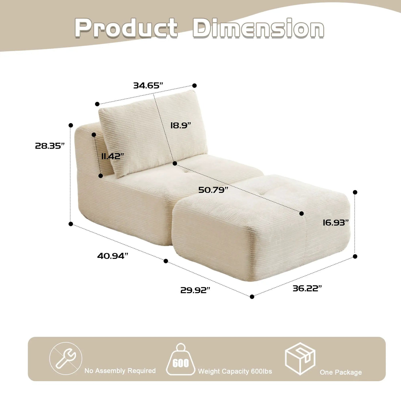 Single Chaise Longue With Movable Ottoman For Living Room by HouseOfZazla