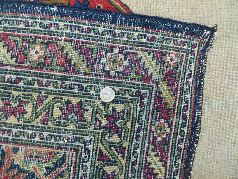 Persian Tabriz Rug 10x13 Oriental Carpet, Ivory Open Field, Geometric Medallion, Red Blue, Hand Knotted, Large Wool Area Rug Vintage Antique 1950s by Jewel Rugs