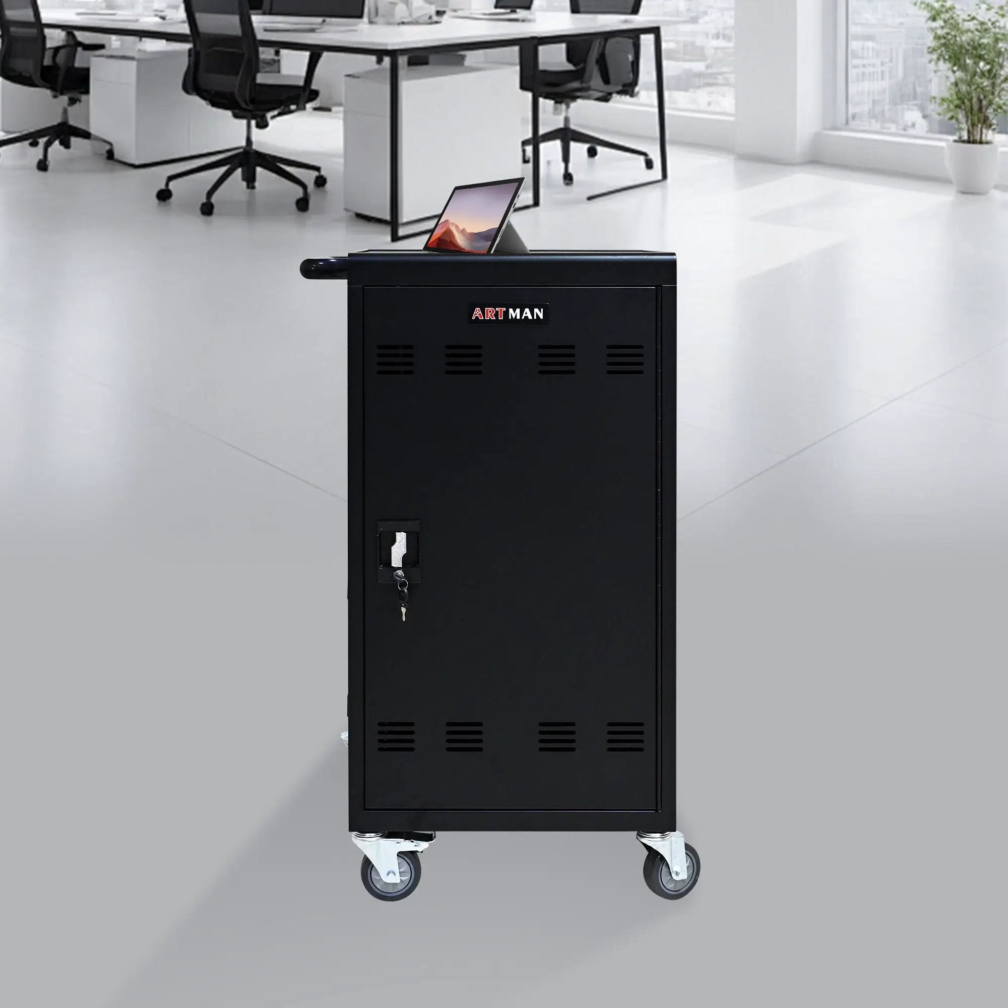 45 Bay Mobile School Charging Cart Station For Chromebook, Tablet And Laptop Computer With Power Strip Included - Black by HouseOfZazla