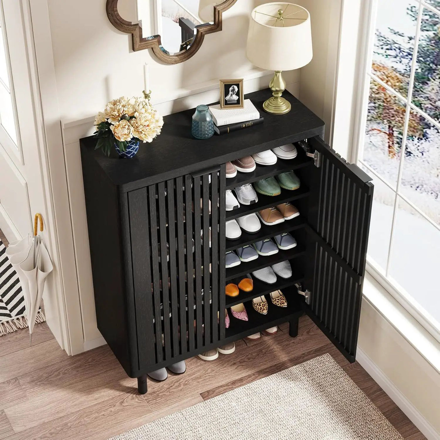 6 Tier Shoe Cabinet With Louvered Doors by HouseOfZazla